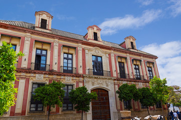 Fototapeta premium Historic buildings and monuments of Seville, Spain. Spanish architectural styles of Gothic and Mudejar, Baroque