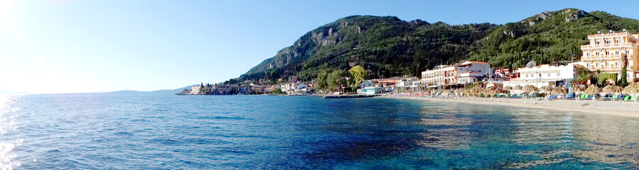 Fototapeta na wymiar panorama blue lagoon coast landscape ionian sea on Corfu island