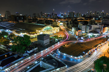 Bangkok, Thailand: May 21, 2017 - Bangkok Railway Station (Hua Lamphong), center of mass transit built in Italian Neo-Renaissance-style.