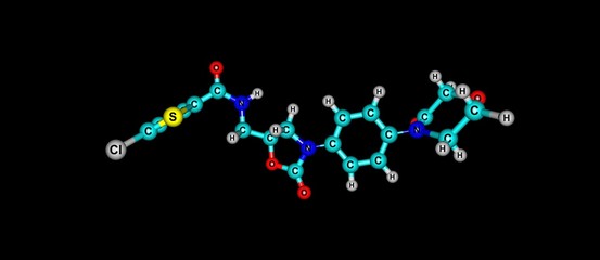 Rivaroxaban molecular structure isolated on black