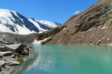 Blue lake in Aktru valley. Altai Republic, Russia