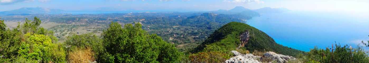 panorama blue lagoon coast landscape ionian sea on Corfu island