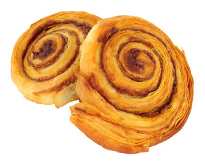Cinnamon sweet pastry rolls isolated on a white background