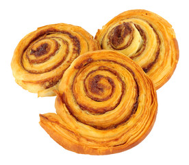 Cinnamon sweet pastry rolls isolated on a white background