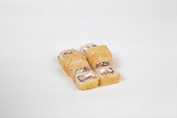 Japanese food Sushi rolls with fish on a white background