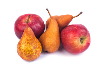Fresh apples and pears isolated on a white background