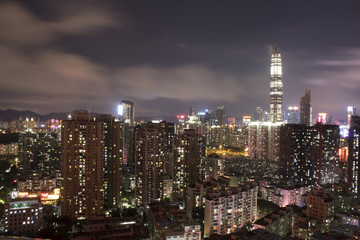 Fototapeta na wymiar Night skyline overseeing Shenzhen city