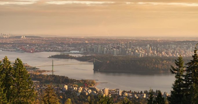 Vancouver city skyline day to night time lapse