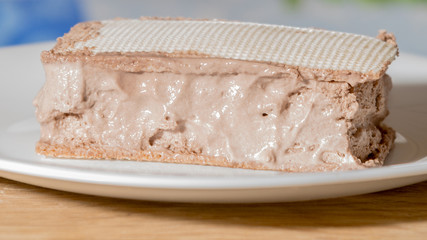 Amazing ice cream with waffle on the plate