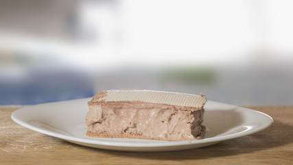 Amazing ice cream with waffle on the plate