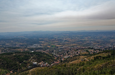 Forest fire on landscape of Serra da Estrela (Star Mountain Range) that is the highest mountain range in Continental Portugal.