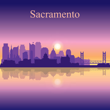 Sacramento silhouette on sunset background