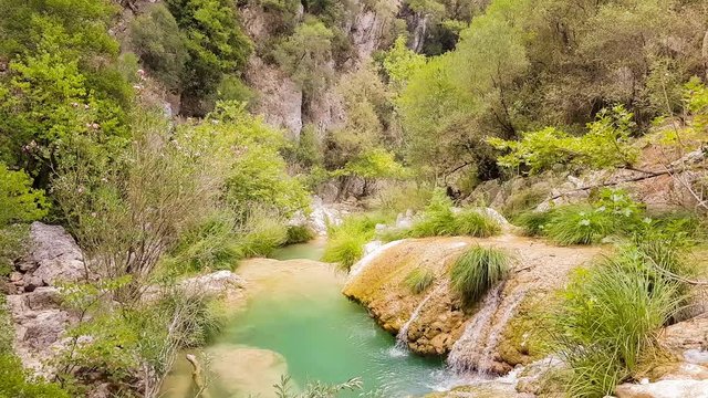 Beautiful pond at Polilimnio in Greece. A famous touristic destination.