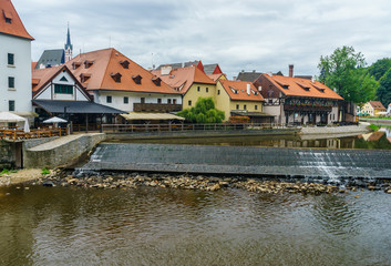 Krumlov mill and the Vltava river in Cesky Krumlov in the Czech Republic