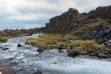 River near the Oxararfoss waterfall