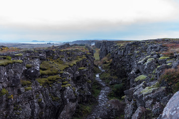 Fototapeta na wymiar Tectonic plates rift valley near Oxararfoss