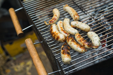 fresh sausage barbecue on the grill