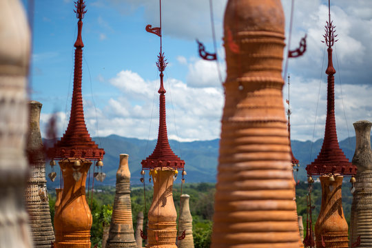 Various types of stupas built in Indein Village on the Inle Lake, Myanmar