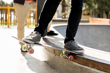 Teenage boy skateboarding outdoors