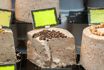 Halva with coffee beans for sale at Jerusalem market