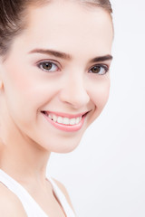Fototapeta premium beauty concept with happiness beautiful caucasian girl isolate white background with free copysapce for your text