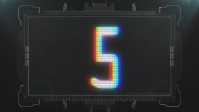 Glitch interference countdown numbers from 10 to 1 on futuristic lcd screen new dynamic holiday retro joyful colorful vintage video footage