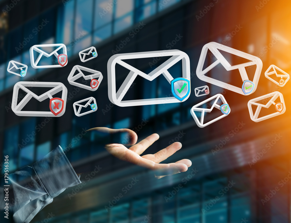 Poster approved email and spam message displayed on a futuristic interface - message and internet concept