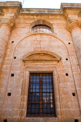 Fototapeta premium Santorini, Greece - church with blue dome on blue sky background