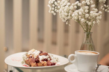 pancakes and coffee on table 
