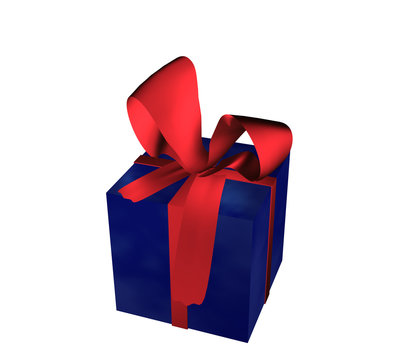 blaues Geschenk mit roter Schleife auf weiß isoliert