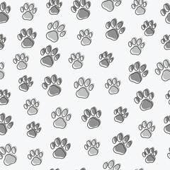 Dog or cat paws seamless pattern. Thin line vector illustration for background of pet shop. © AlexBlogoodf