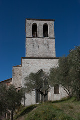 Fototapeta na wymiar The medieval steeple of the Cathedral in Gubbio, Umbria, Italy