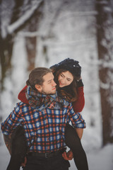 Happy winter travel couple