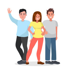 Group of happy people on isolated background. Young people standing together.Vector character avatars.
