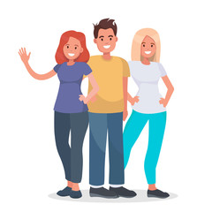 Obraz premium Group of happy people on isolated background. Young people standing together. Vector character avatars.