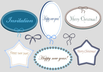 Set of pastel pink frames of various shapes (oval and star) and bows