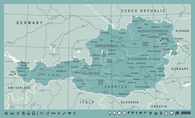 Austria Map - Vintage Vector Illustration