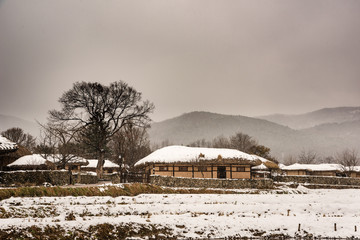 Asan Oeam Village landscape with snowing down.