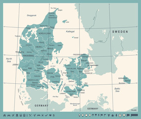 Denmark Map - Vintage Vector Illustration