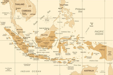 Indonesia Map - Vintage Vector Illustration