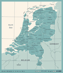 Obraz premium Netherlands Map - Vintage Vector Illustration