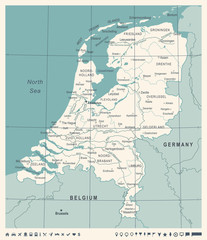Naklejka premium Netherlands Map - Vintage Vector Illustration