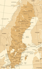 Obraz premium Sweden Map - Vintage Vector Illustration