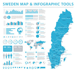 Naklejka premium Mapa Szwecji - informacje grafiki wektorowej