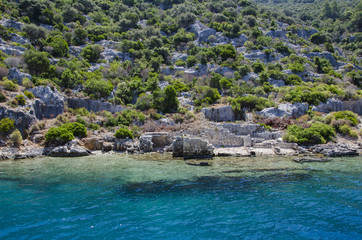 Ancient city of Simena, sunken cty of Kekova, Lycian coast, Lycia, Mediterranean