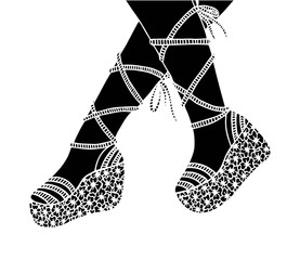 Hand drawn outline ornamental wedges shoe illustration