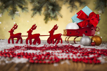 Christmas, Santa sleigh on gift box background