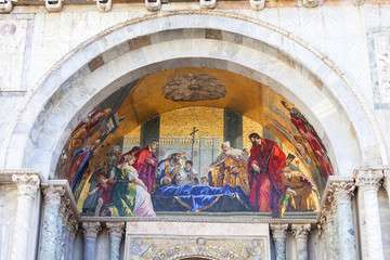 St Mark's Basilica (Basilica di San Marco), mosaic on facade, St Mark's Square, Venice, Italy