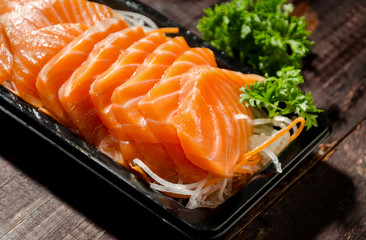 japanese food sashimi raw slice salmon - obrazy, fototapety, plakaty