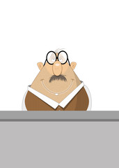 little old man serving behind a counter